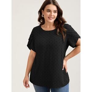 BloomChic Plus Size 28 5x Black Ruffled Shirt Textured 
 Petal Sleeve Blouse Top